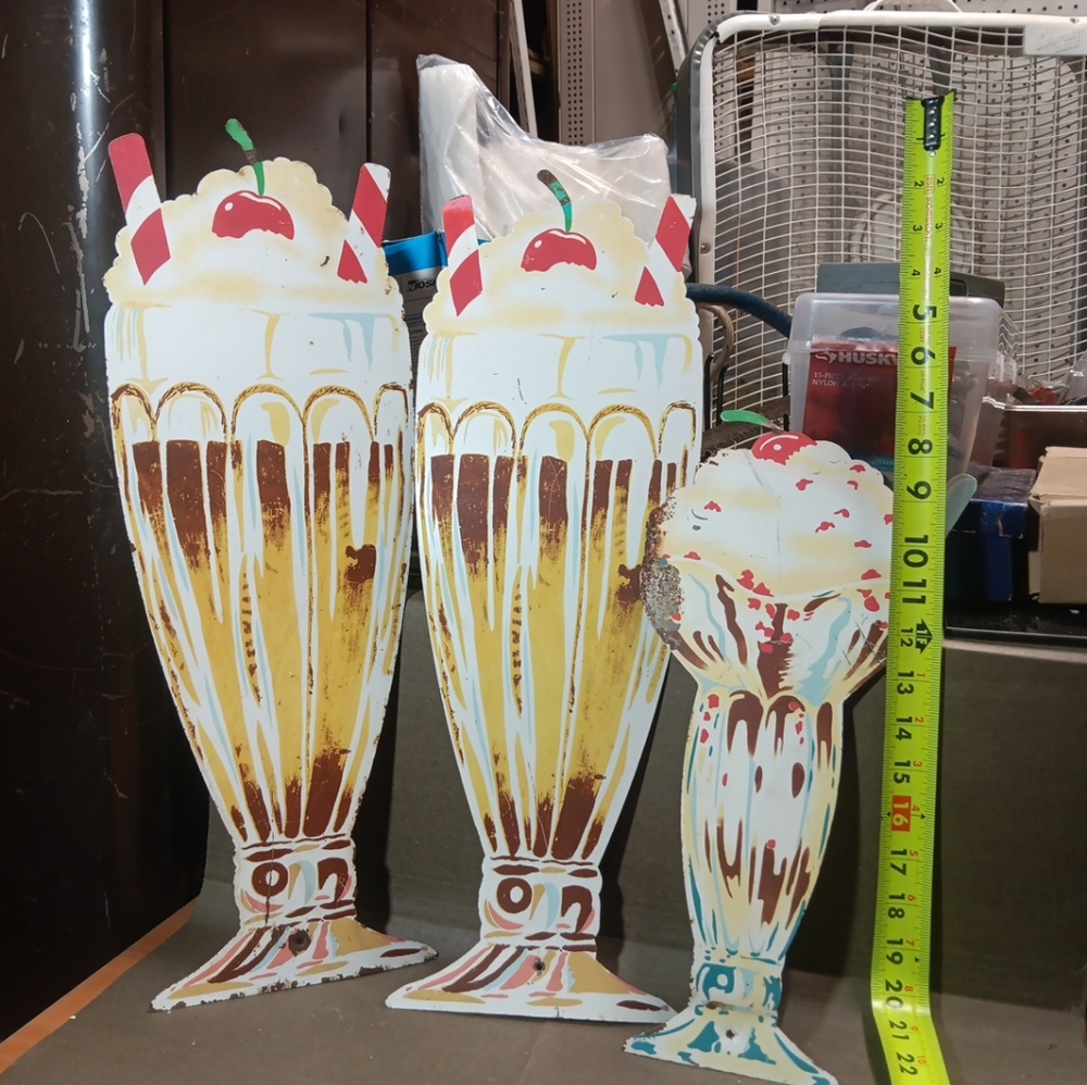Vintage metal ice cream shakes signs
